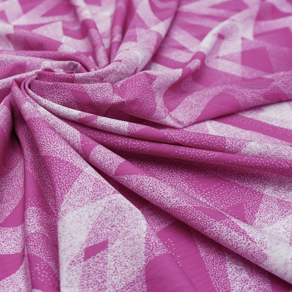 Tecido seda pluma rosa estampado geométrico