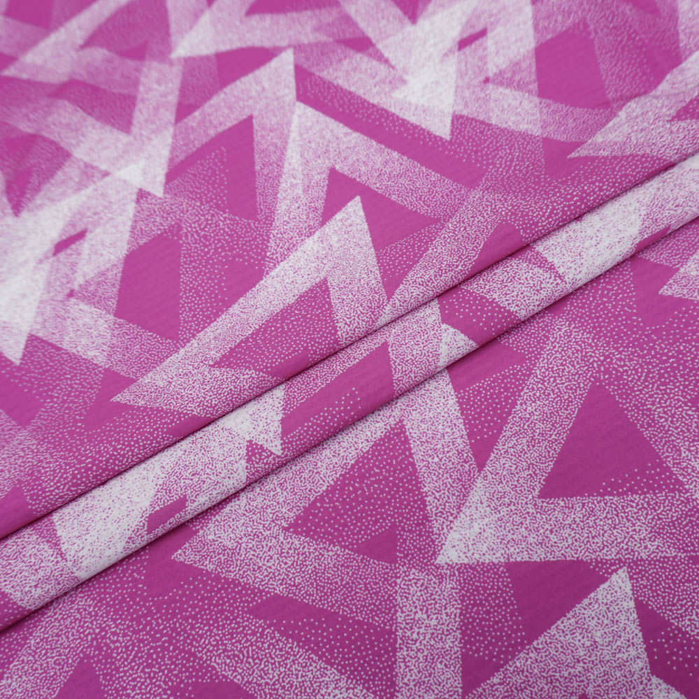 Tecido seda pluma rosa estampado geométrico