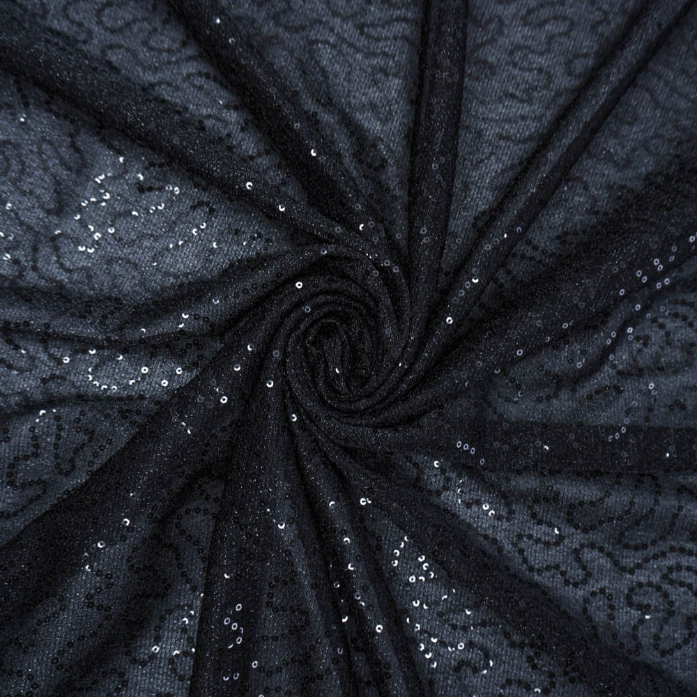 Tecido malha lurex paetizado preto