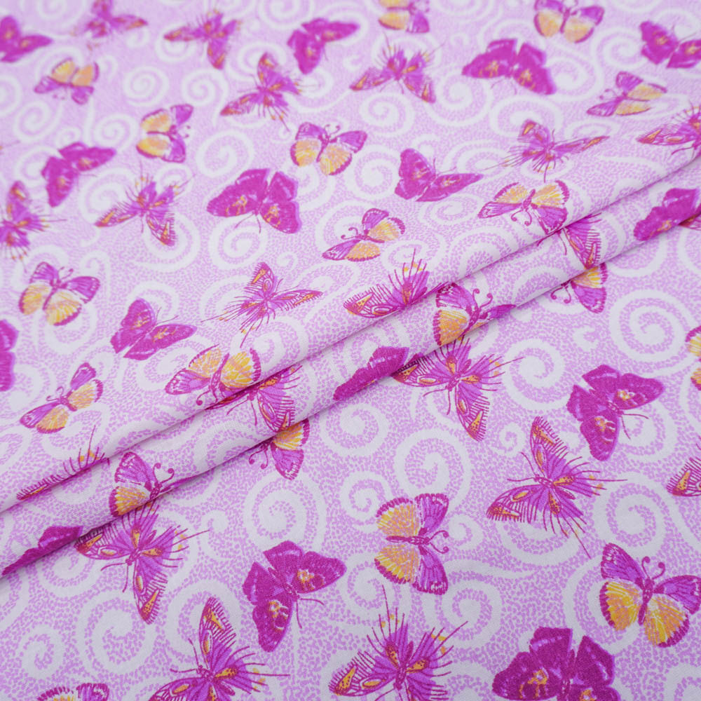 Tecido tricoline estampado borboleta rosa