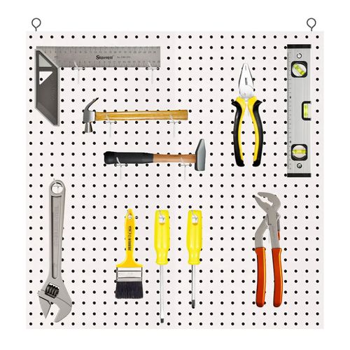 Chapa Placa de Eucatex Branco Perfurado Pegboard Expositor Painel 60x60cm Organizador de Ferramentas