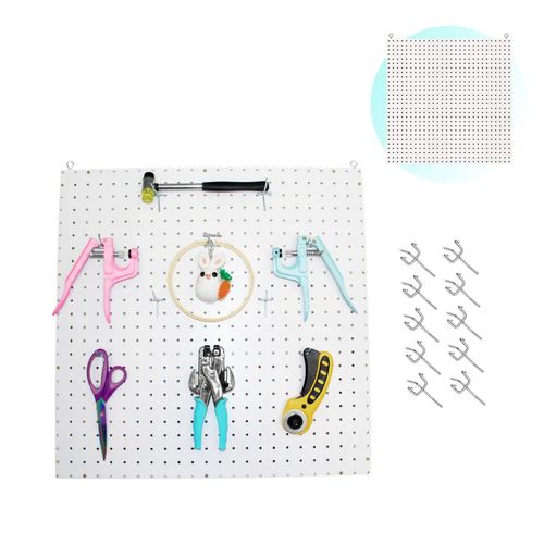 Painel Organizador Perfurado Pegboard Branco Expositor 60x60cm Com 10 Ganchos