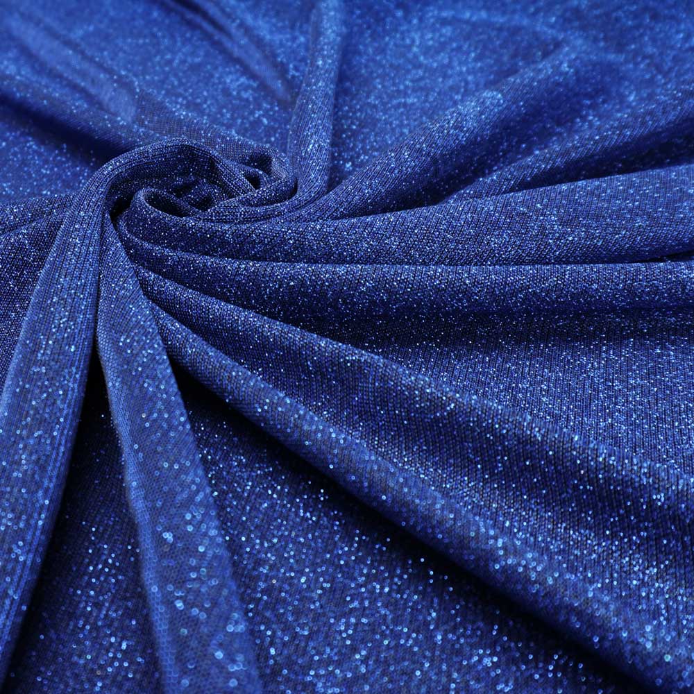 Tecido malha acetinado lurex preto furta cor azul