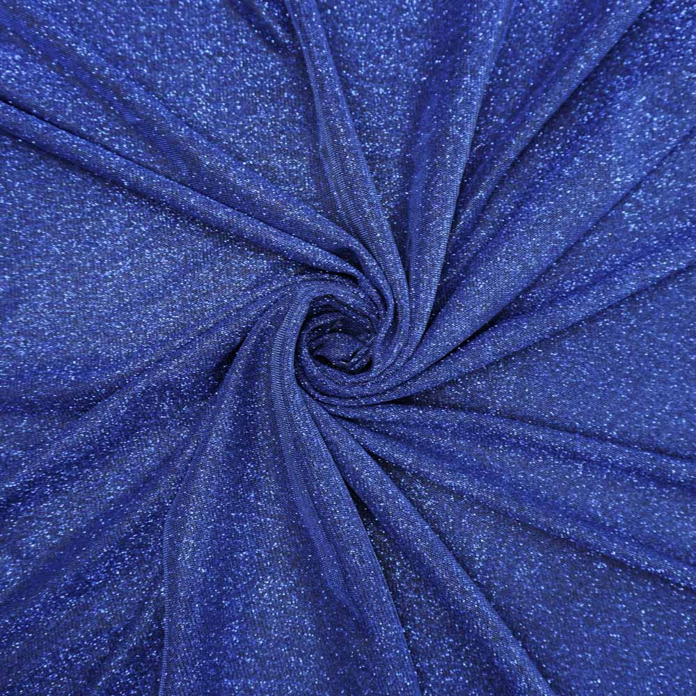 Tecido malha acetinado lurex preto furta cor azul