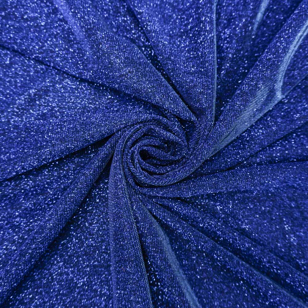 Tecido malha acetinado lurex preto furta cor azul royal