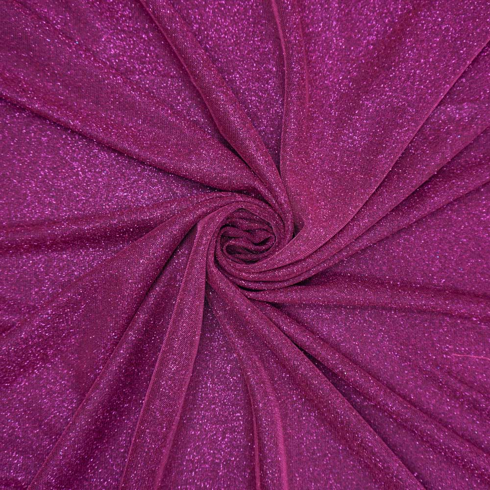 Tecido malha acetinada lurex preto furta cor pink