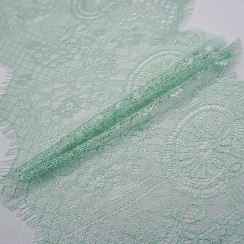 Tecido bico de renda chantilly verde menta- und 20cm x 150cm