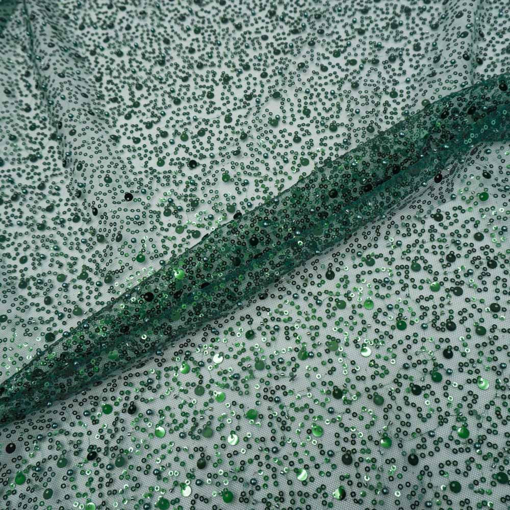Tecido renda tule bordado paetê verde bandeira