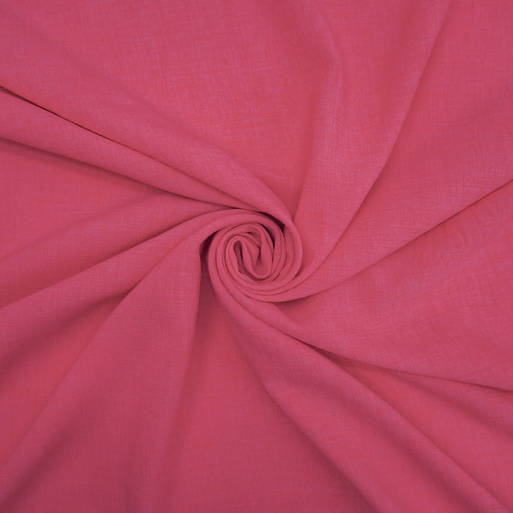 Tecido poliéster com textura de linho rosa chiclete