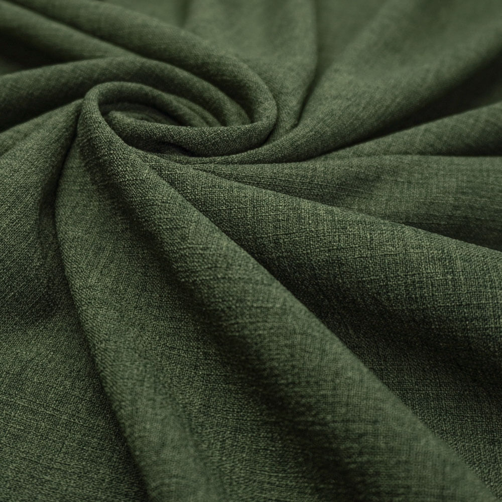 Tecido poliéster com textura de linho verde oliva escuro