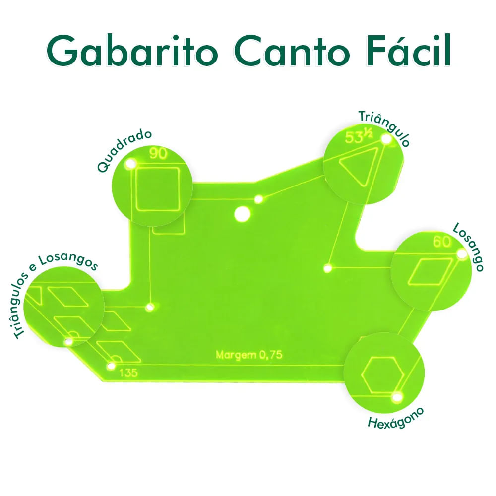 Régua Gabarito Canto Fácil Ângulo Margem 7,5 Verde Patchwork