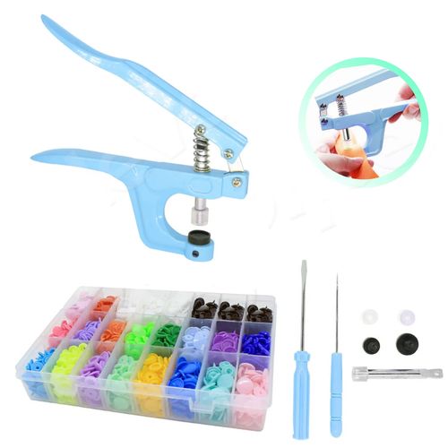 Alicate Pressão Pregar Botão Plastico Colorido + Kit 360 Botões N12
