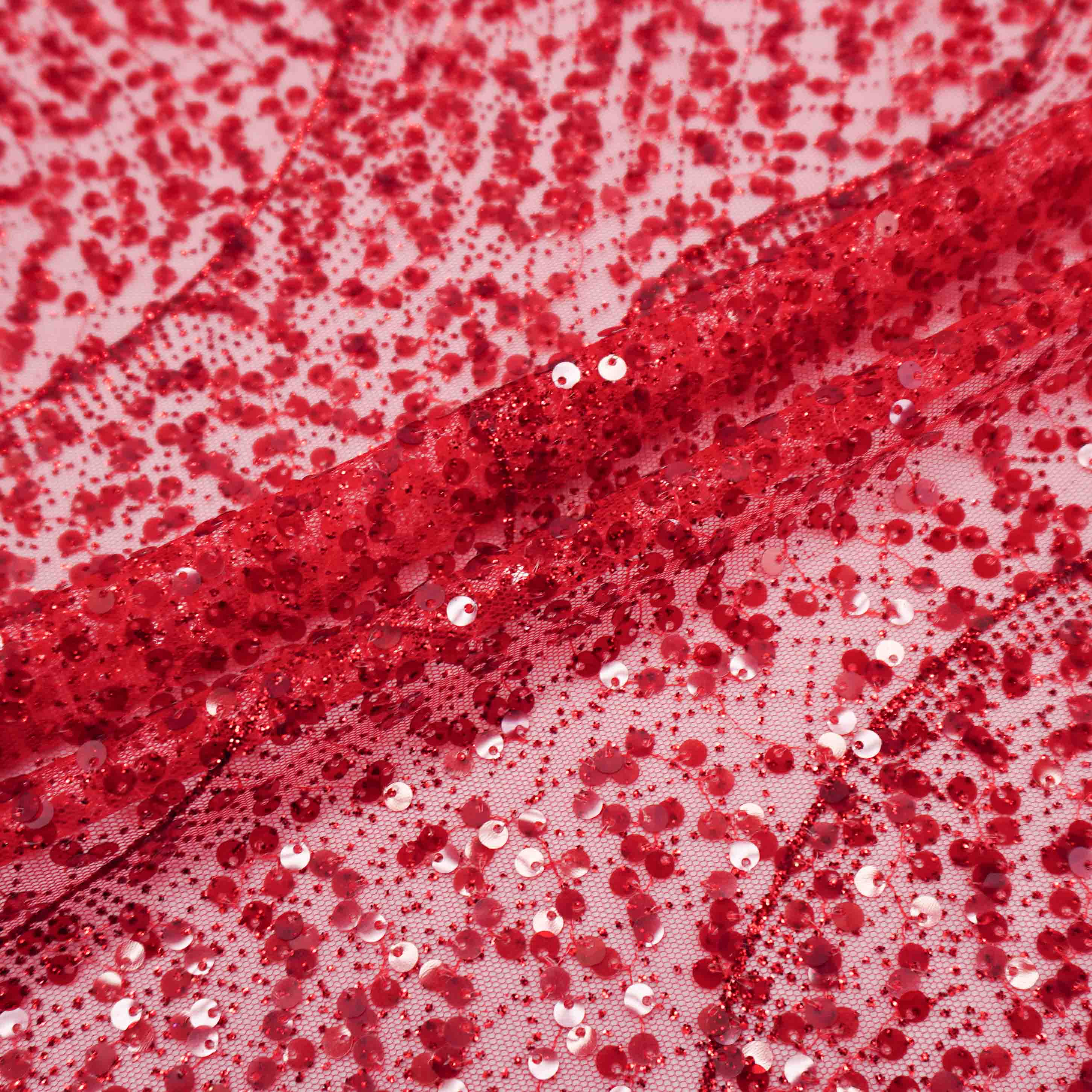 Tecido tule bordado paetê vermelho