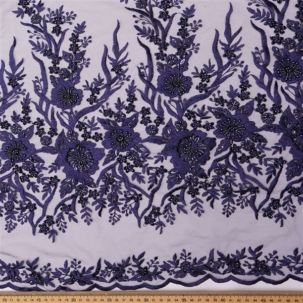 Tecido renda tule bordado pedraria azul marinho und 50cm x 130cm