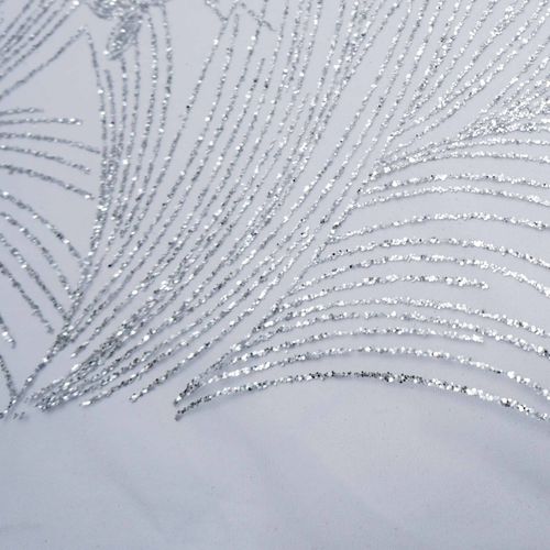 Tecido renda tule com glitter flores prata