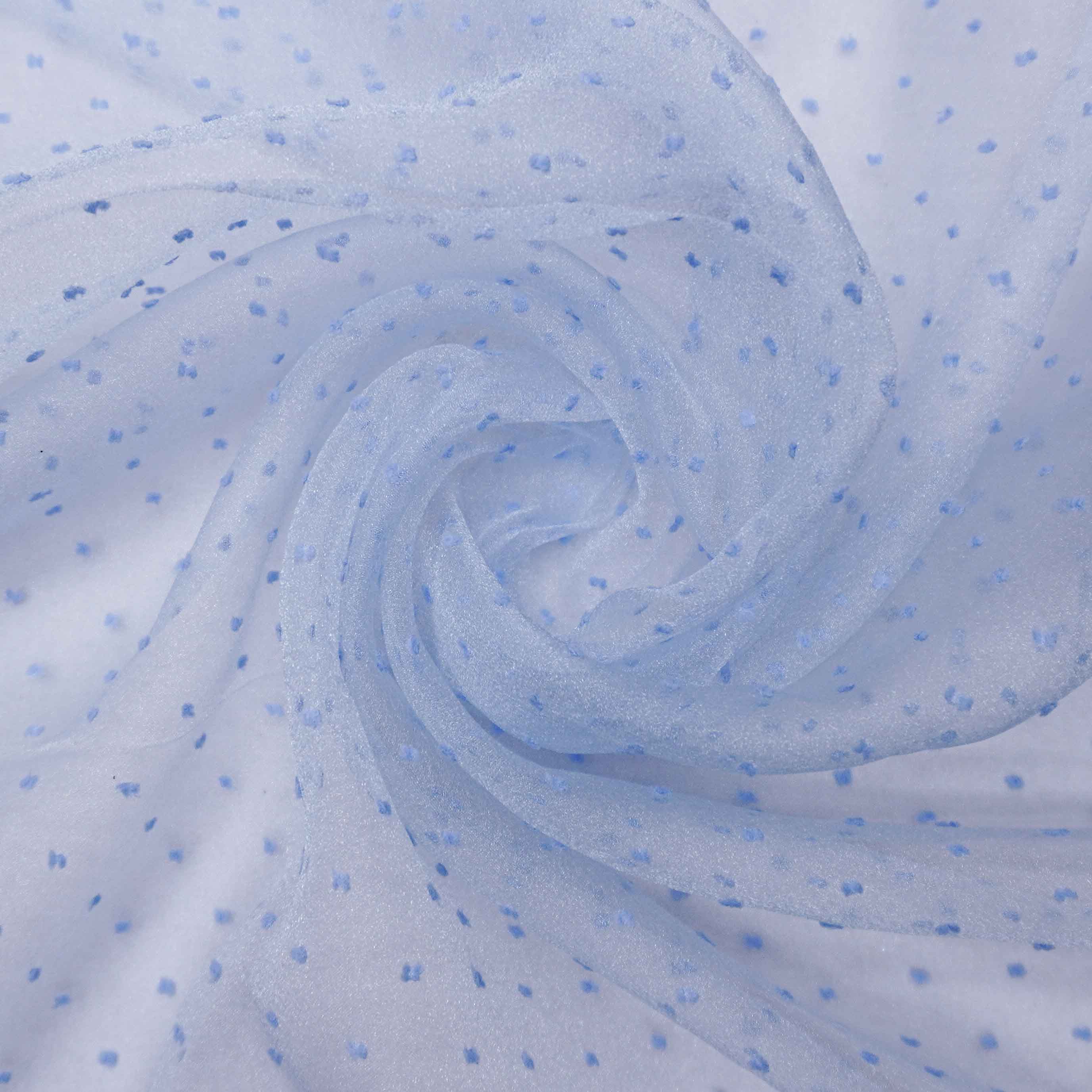 Tecido organza bordada point sprit (poá) azul serenity