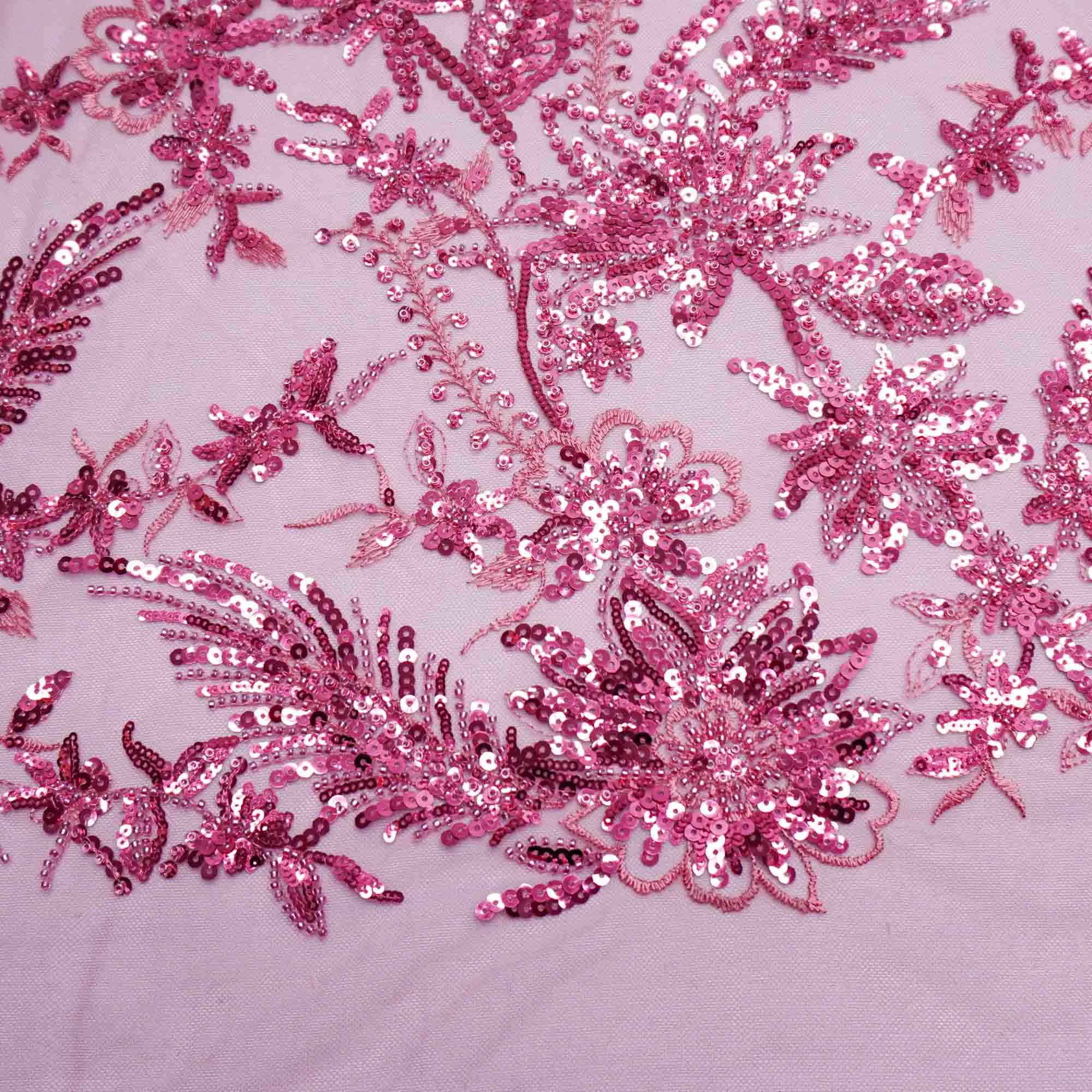 Tecido renda tule bordado coral