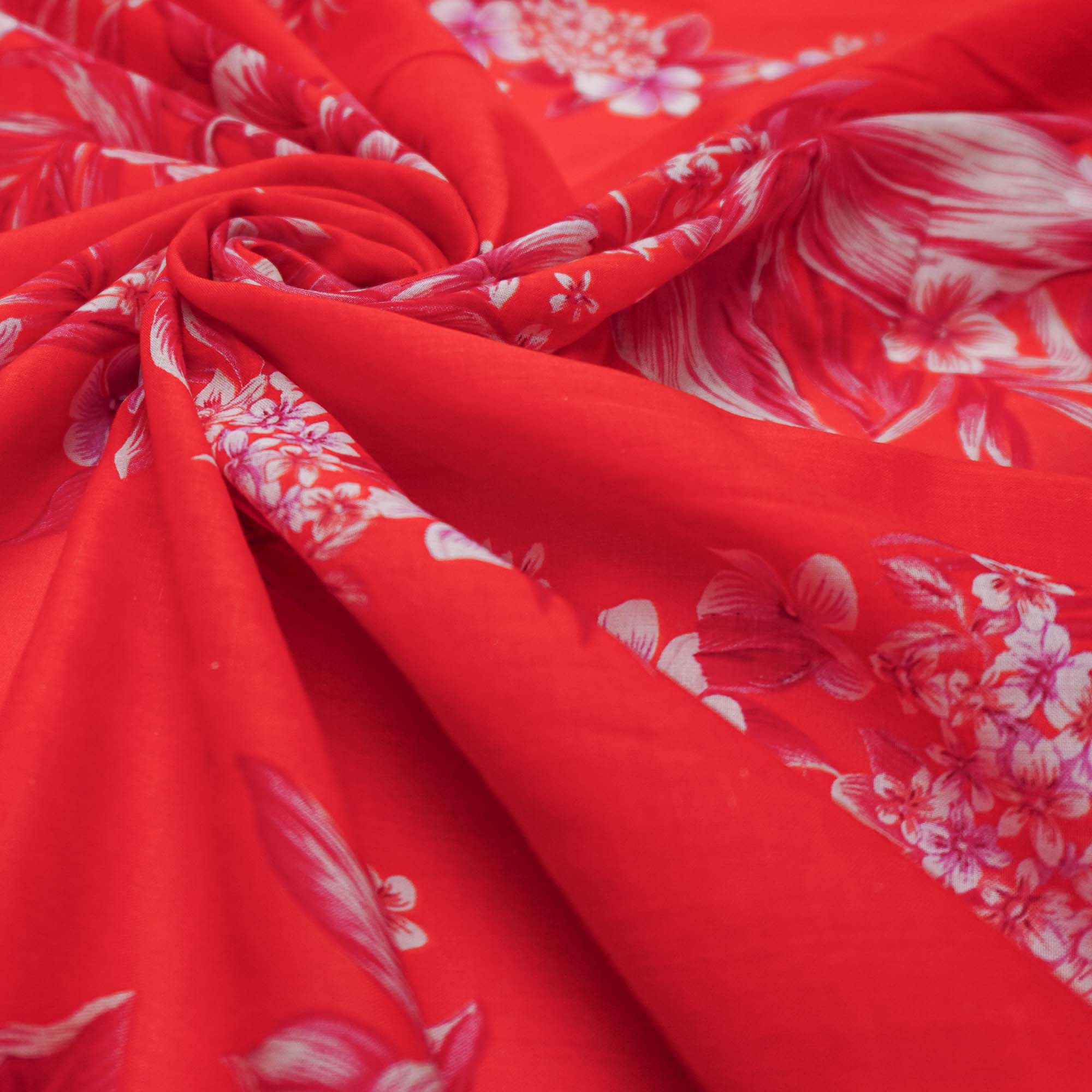 Tecido cambraia de algodão puro vermelho estampado floral (tecido italiano legítimo)