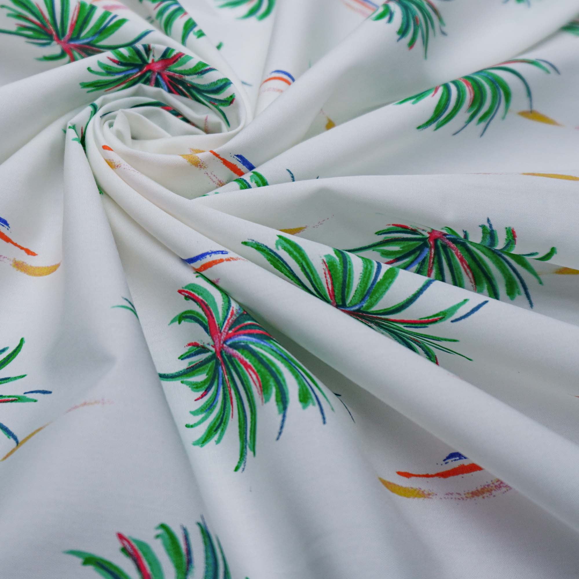 Tecido tricoline off white estampado palmeira (tecido italiano legítimo)