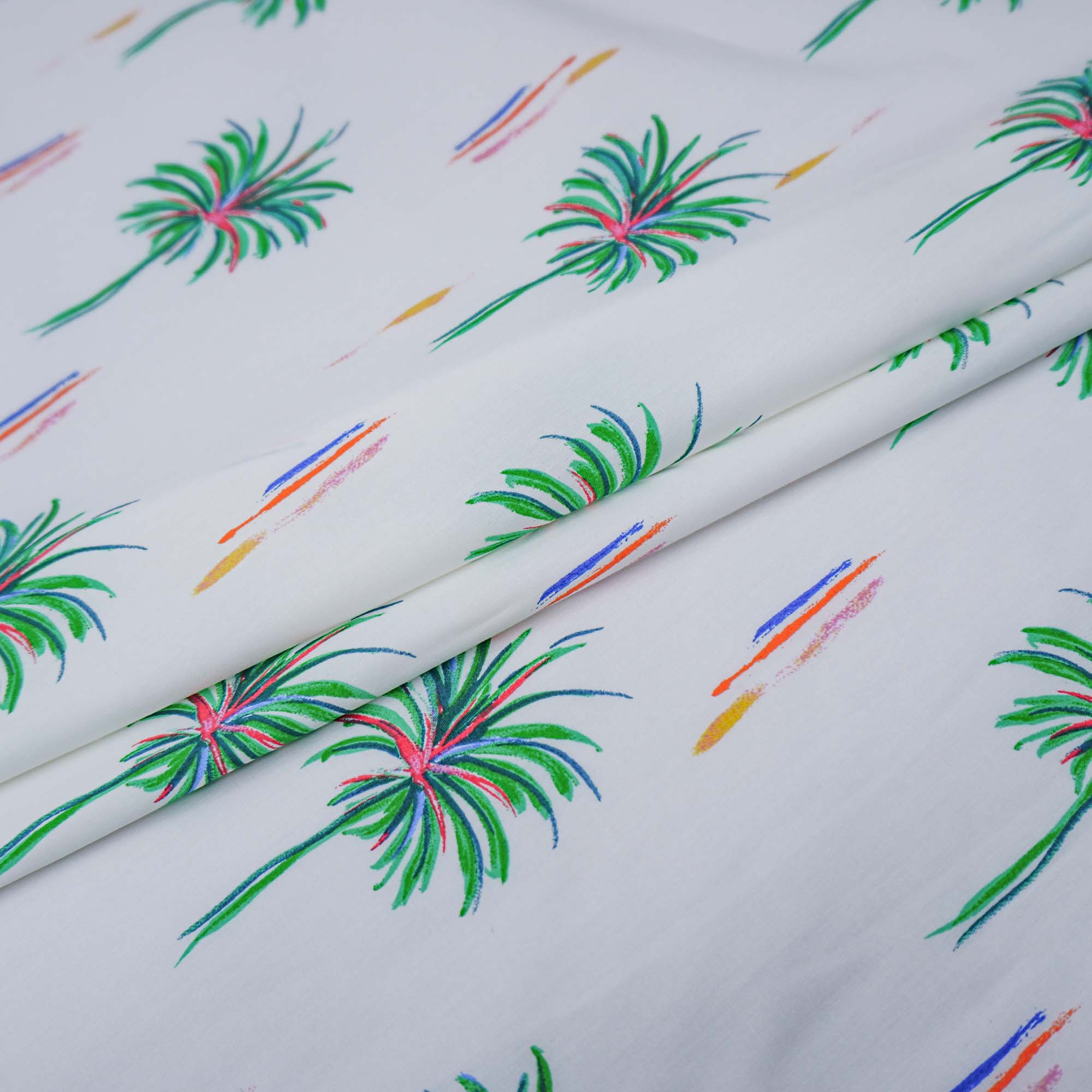 Tecido tricoline off white estampado palmeira (tecido italiano legítimo)