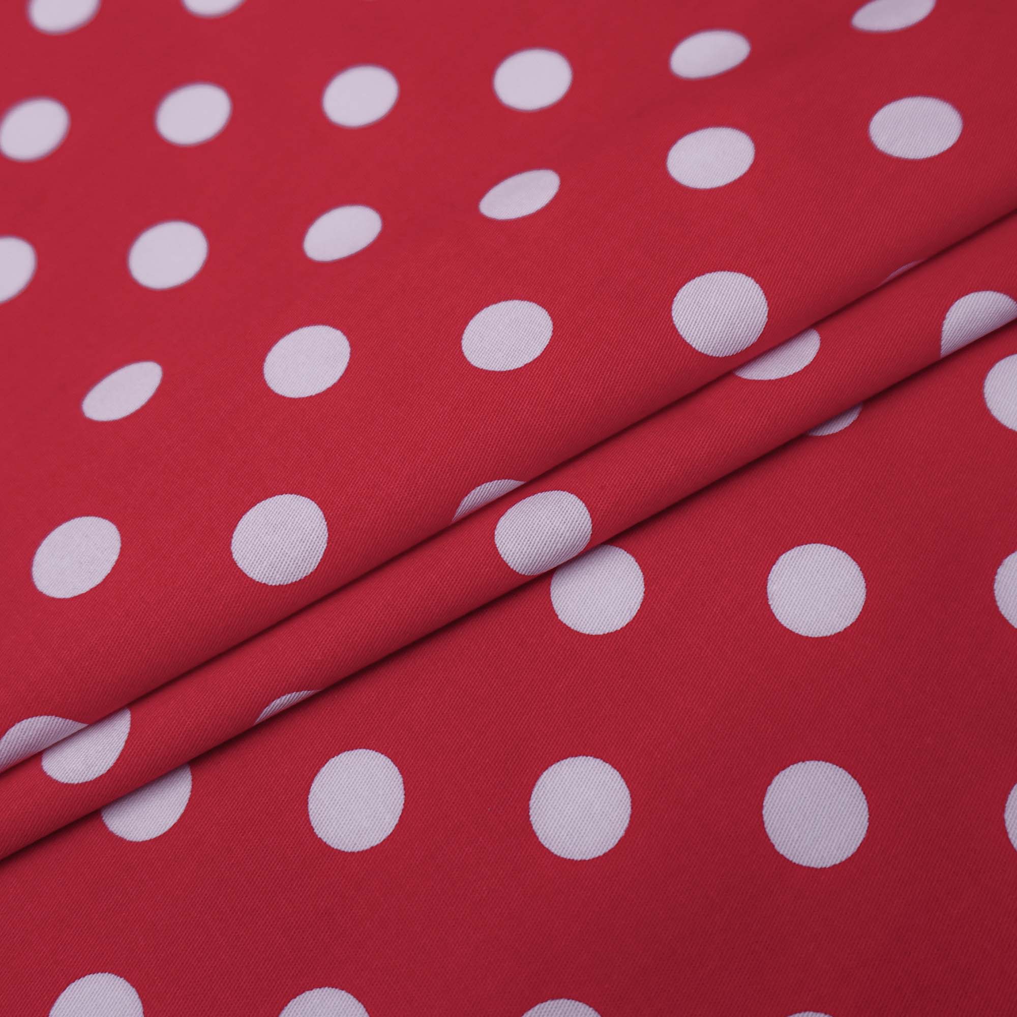 Tecido tricoline com elastano vermelho poá branco (tecido italiano legítimo)
