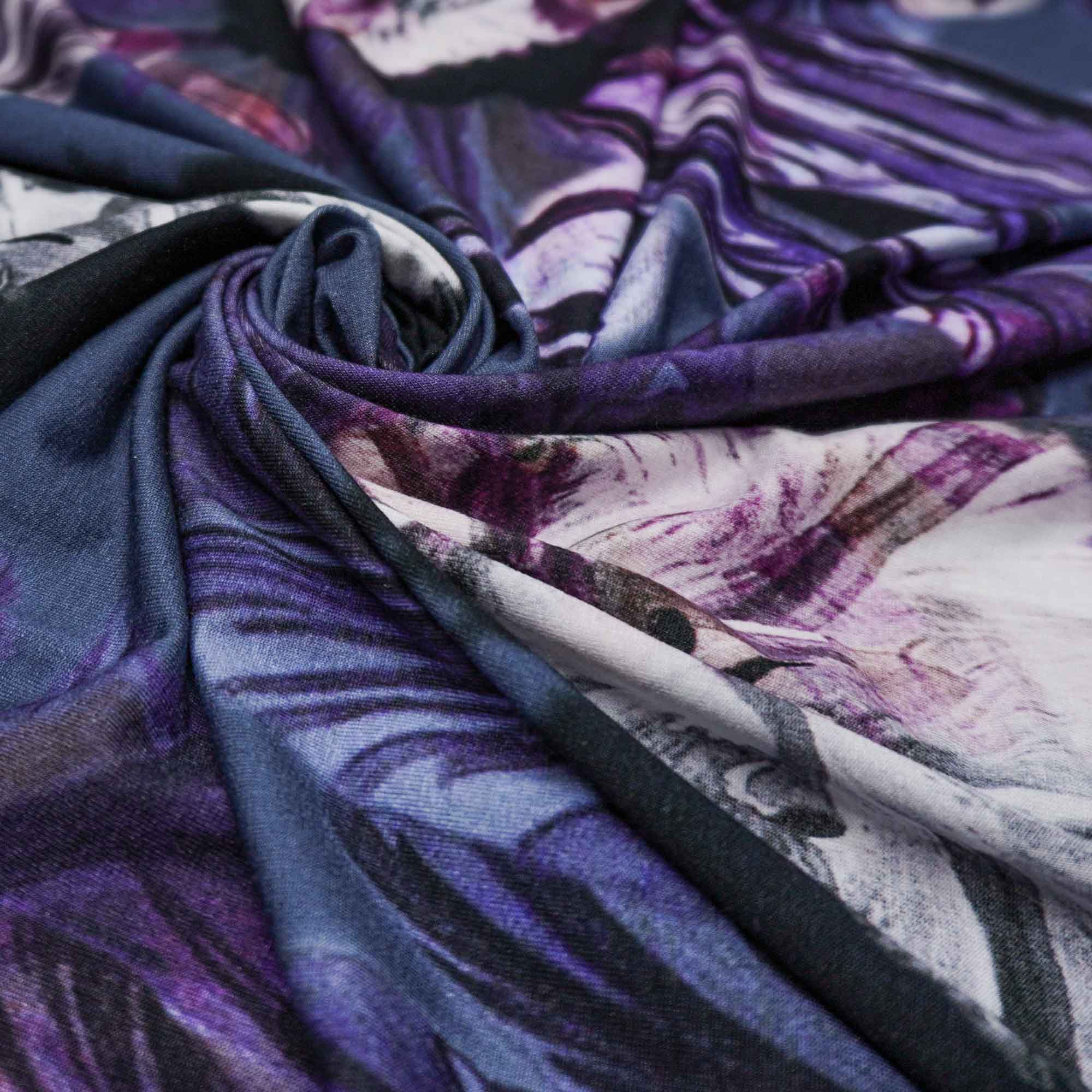 Tecido viscolycra azul marinho estampado floral (tecido italiano legítimo)