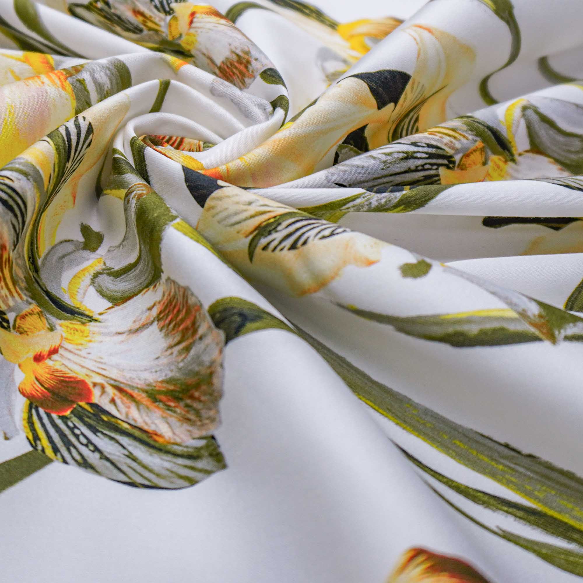 Tecido tricoline sarjado estampado floral amarelo (tecido italiano legitímo)