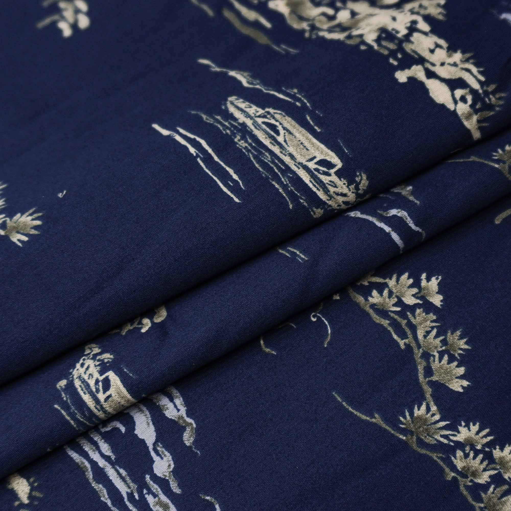 Tecido cambraia de algodão estampada azul marinho (tecido italiano legítimo)