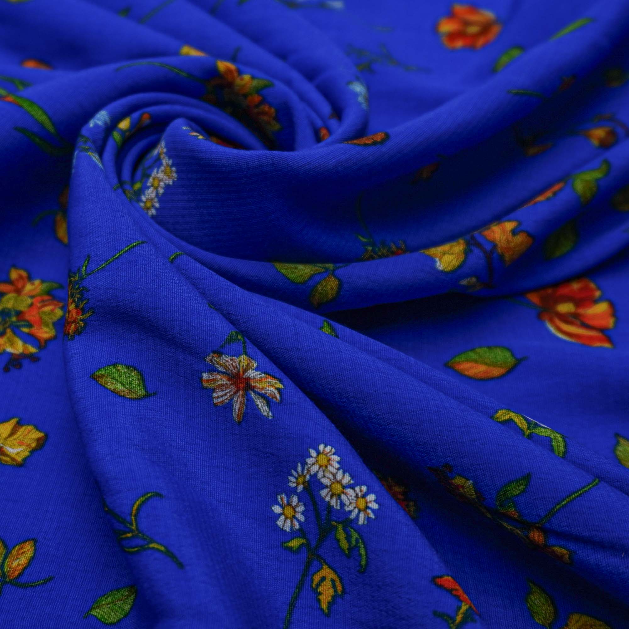 Tecido viscose azul royal estampado floral (tecido italiano legítimo)
