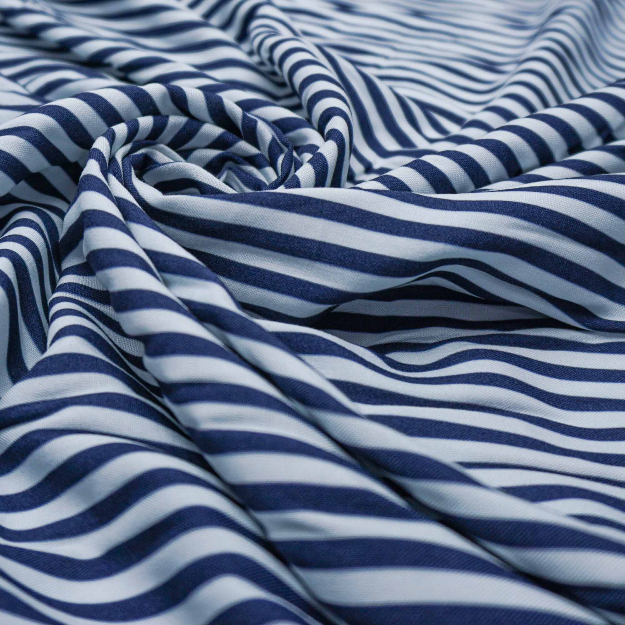 Tecido viscose estampado listras azul marinho/branco (tecido italiano legítimo)