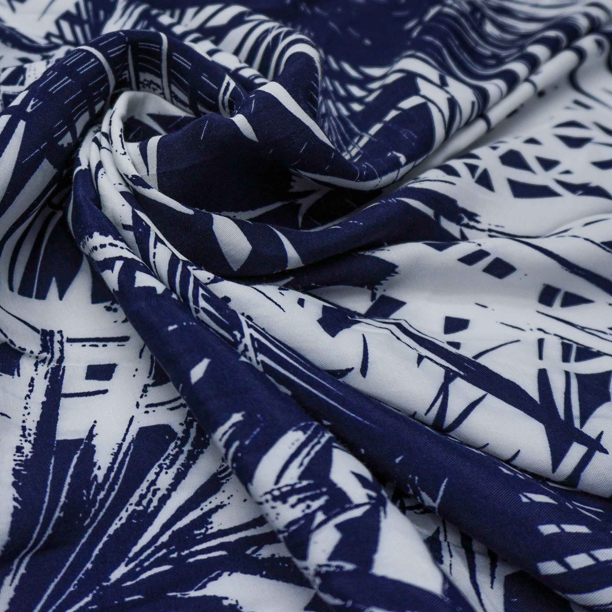 Tecido viscose azul marinho estampado ramos (tecido italiano legítimo)