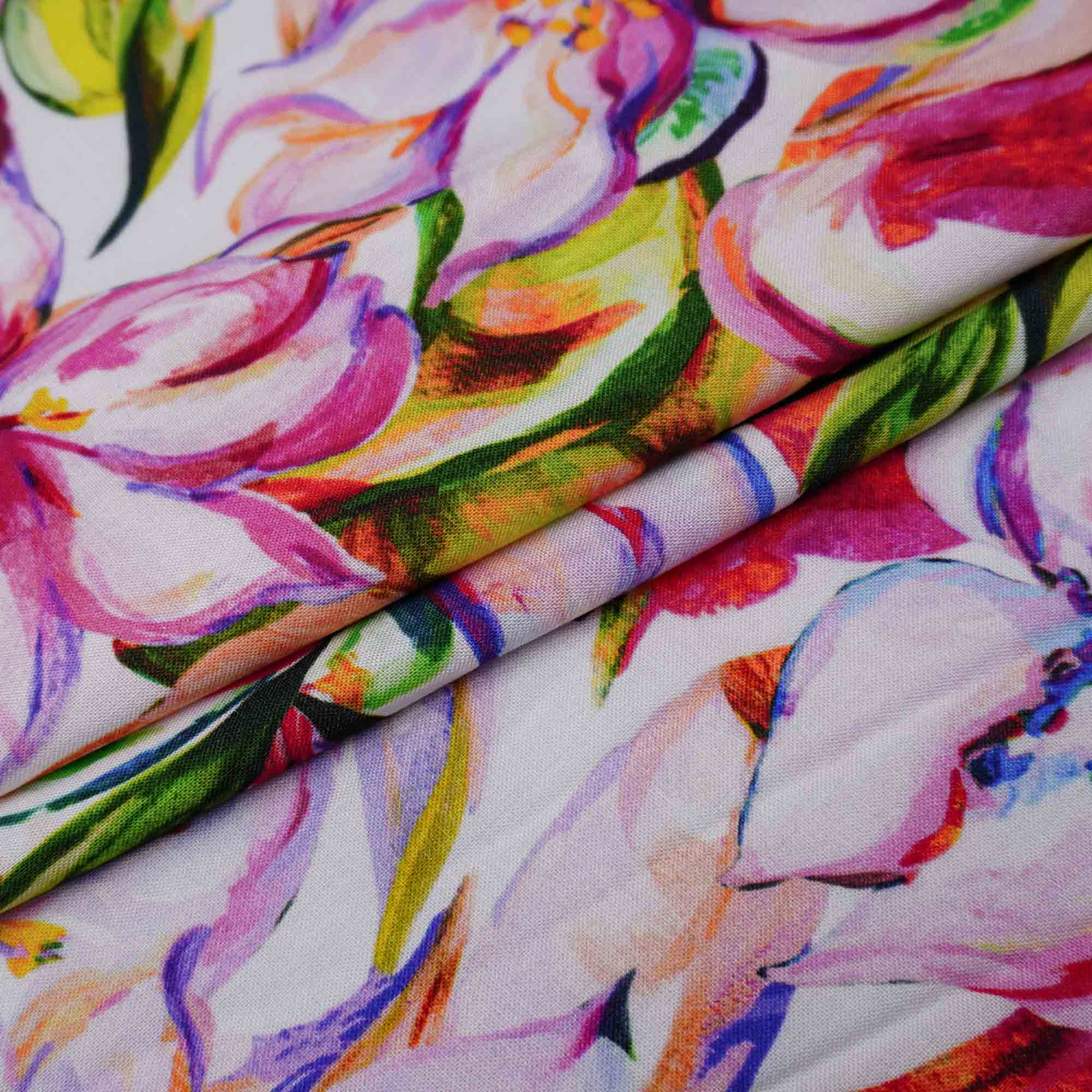 Tecido viscose branco estampado floral (tecido italiano legítimo)