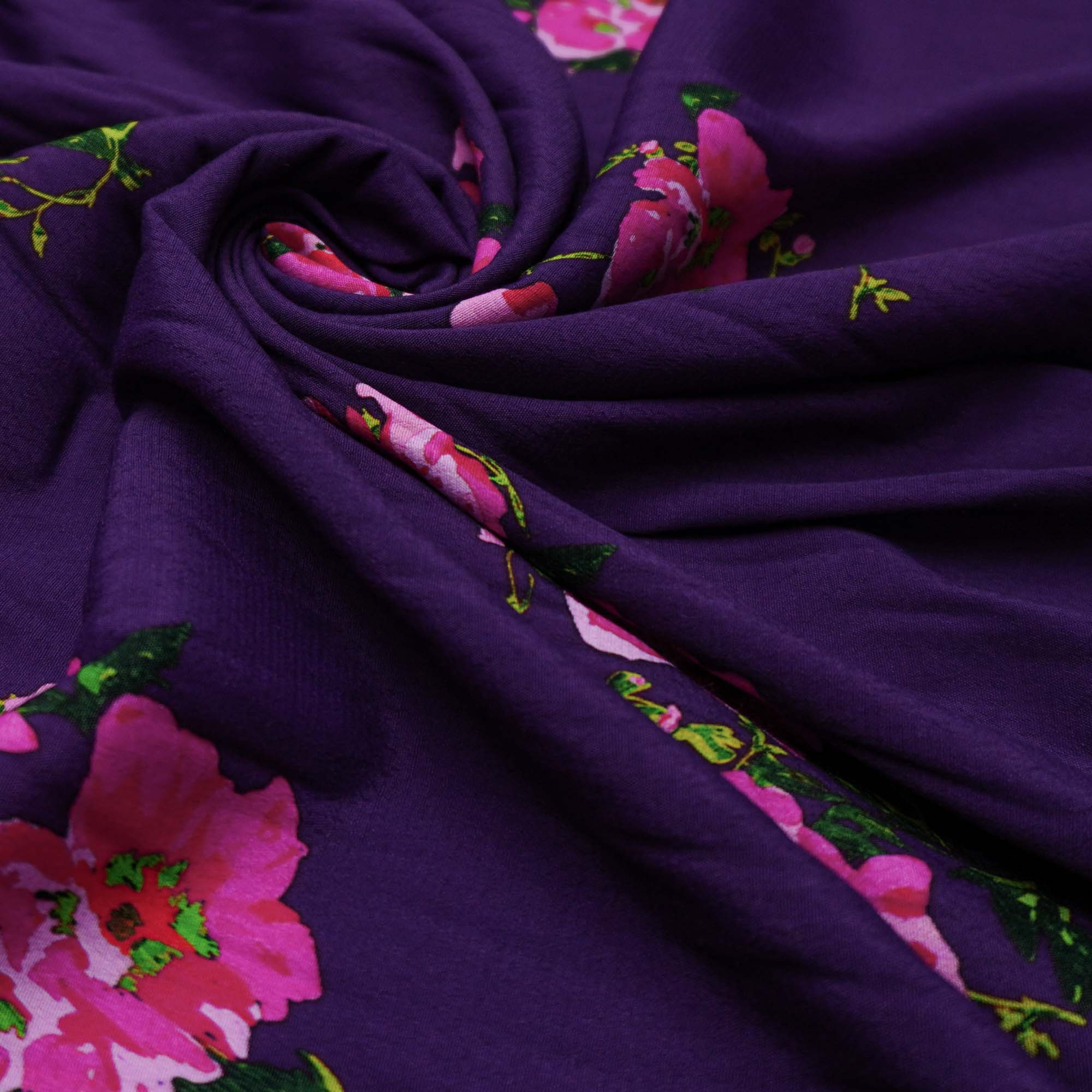 Tecido viscose roxo estampado floral (tecido italiano legítimo)