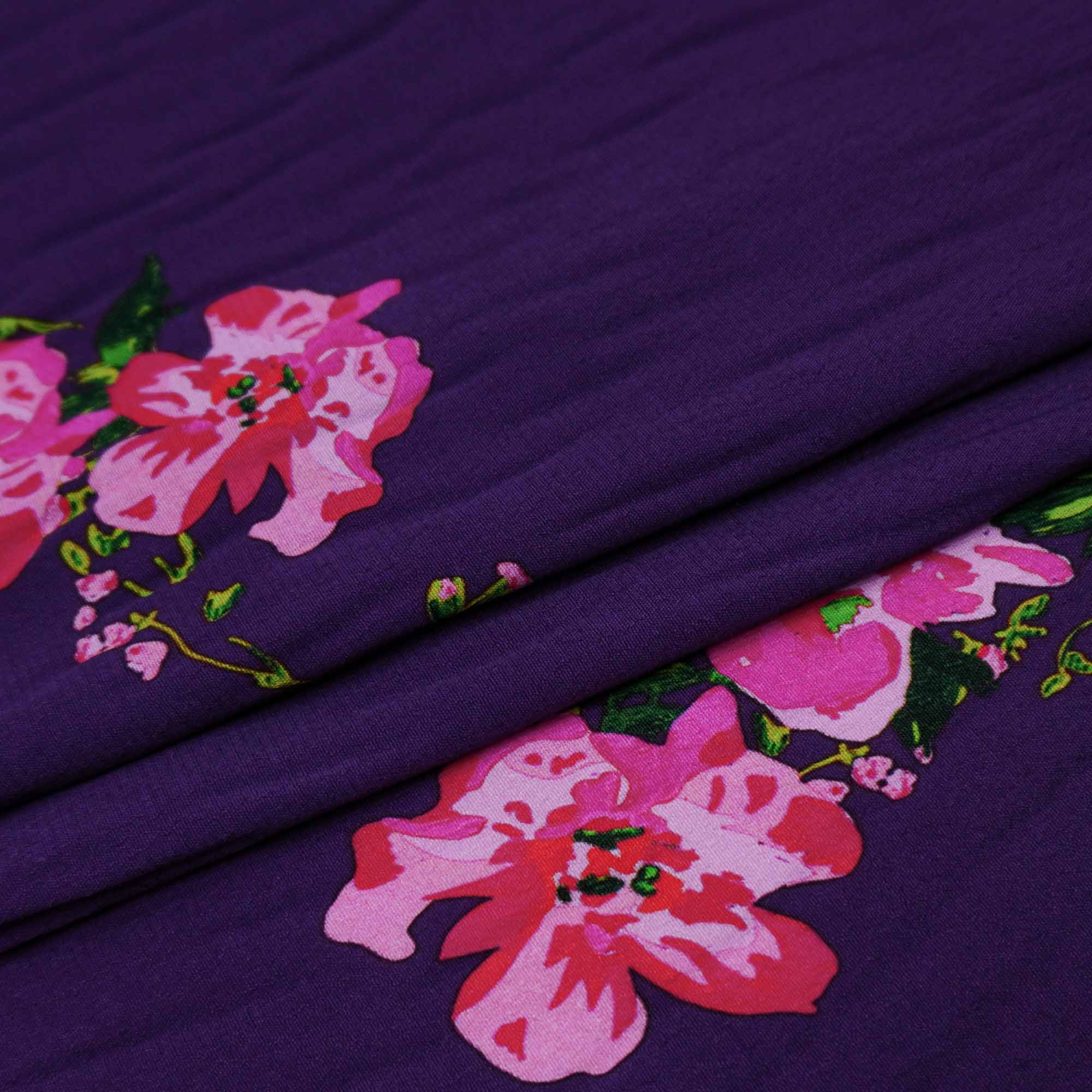 Tecido viscose roxo estampado floral (tecido italiano legítimo)