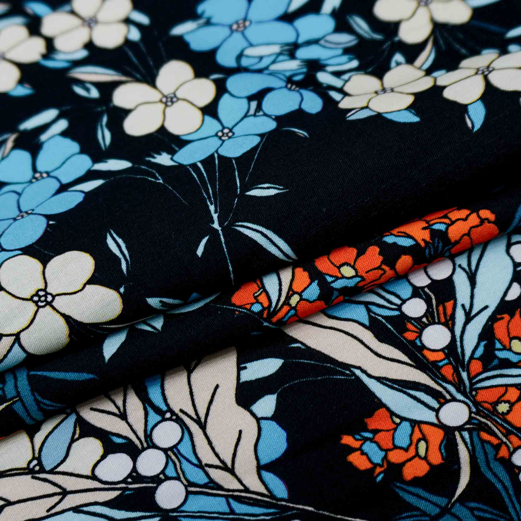Tecido viscose preto estampado floral (tecido italiano legítimo)
