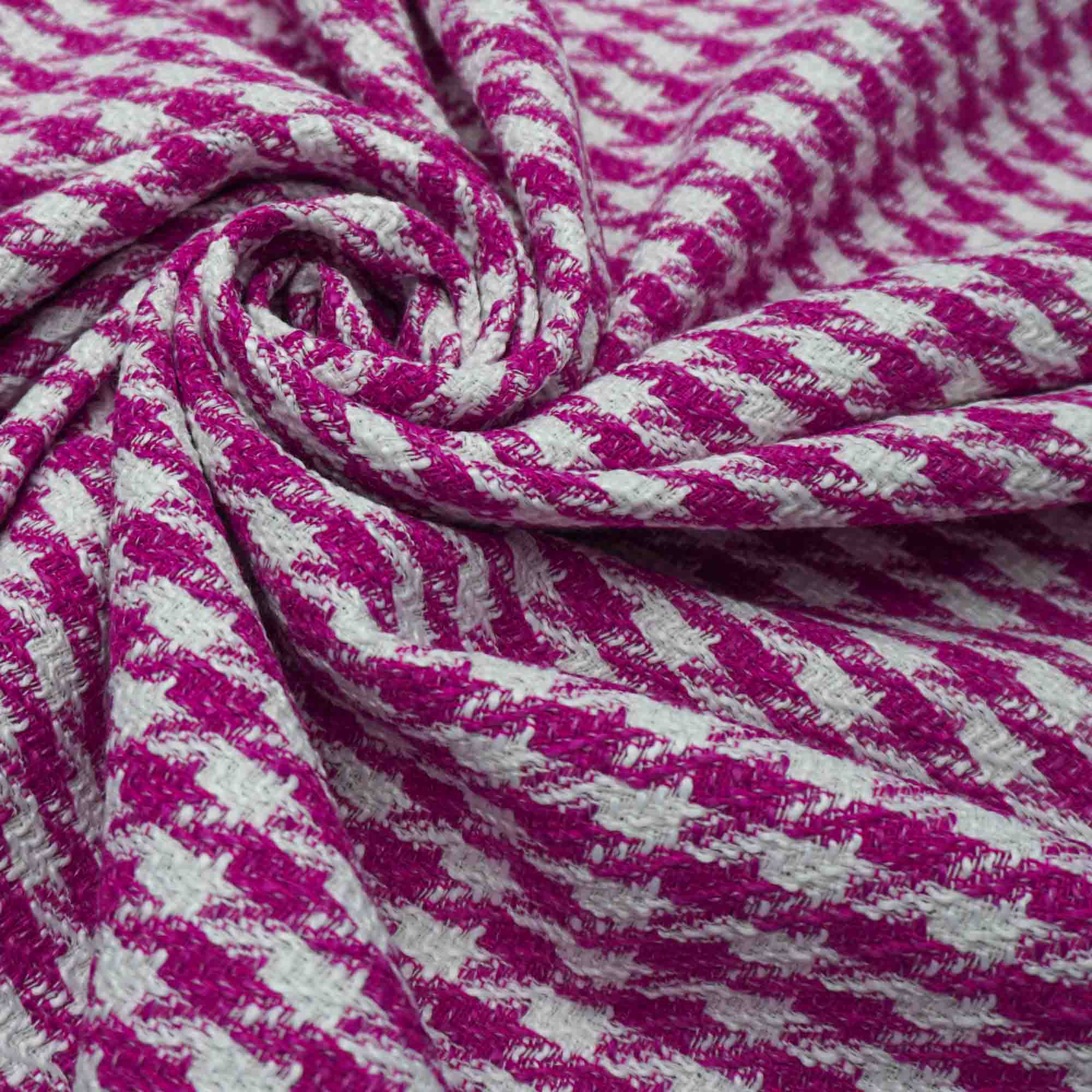 Tecido tweed pied poule pink/branco