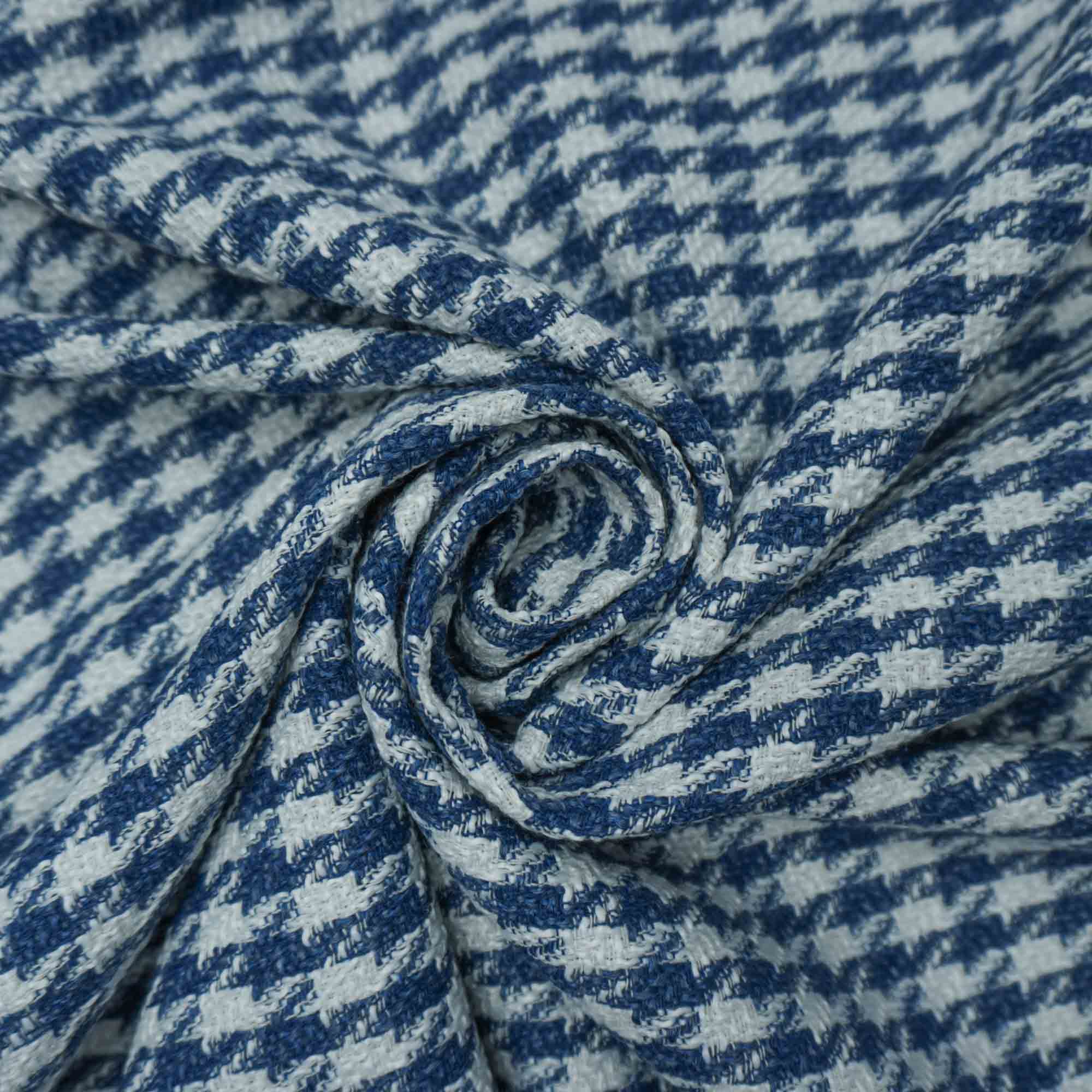 Tecido tweed pied poule azul/branco