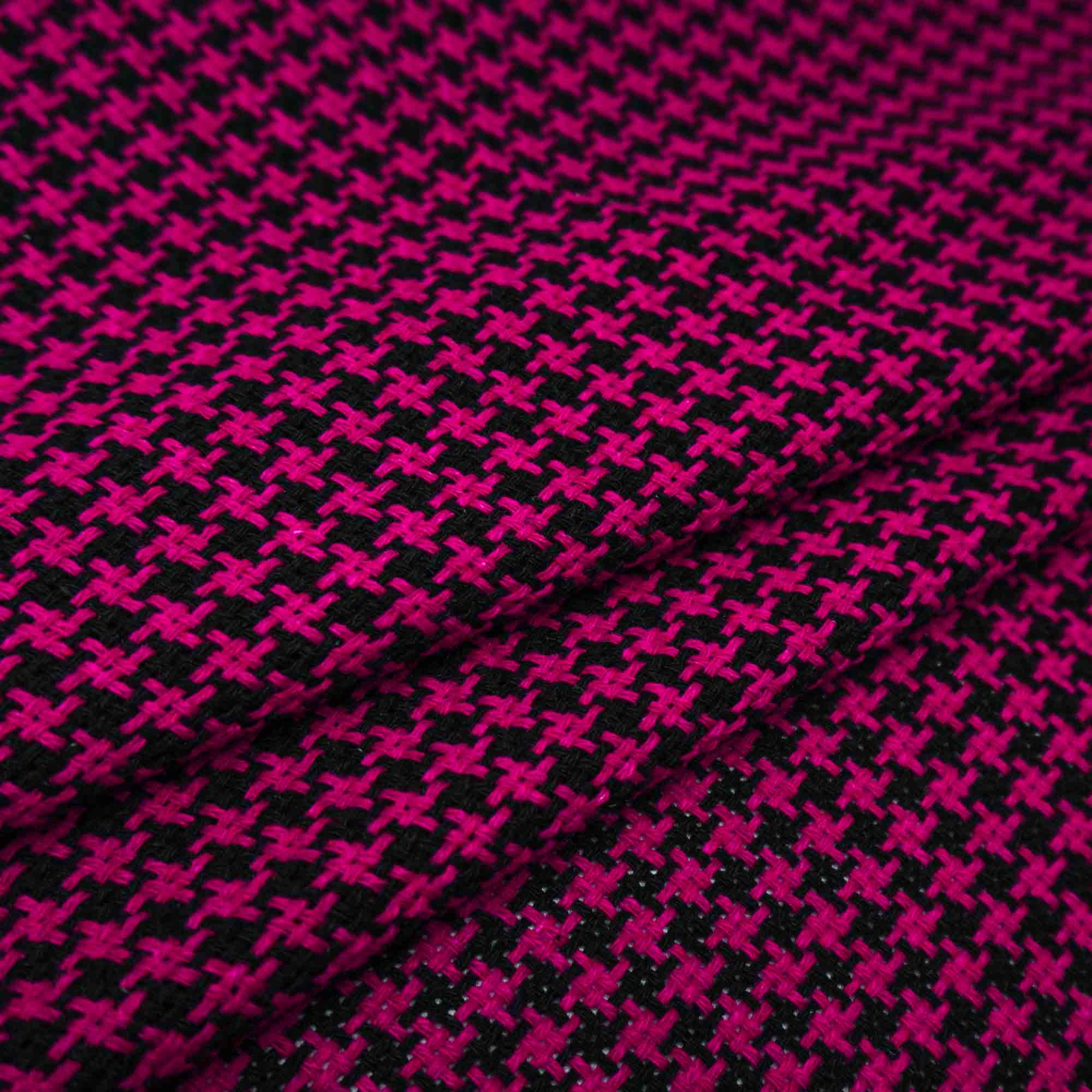 Tecido tweed fúcsia/preto