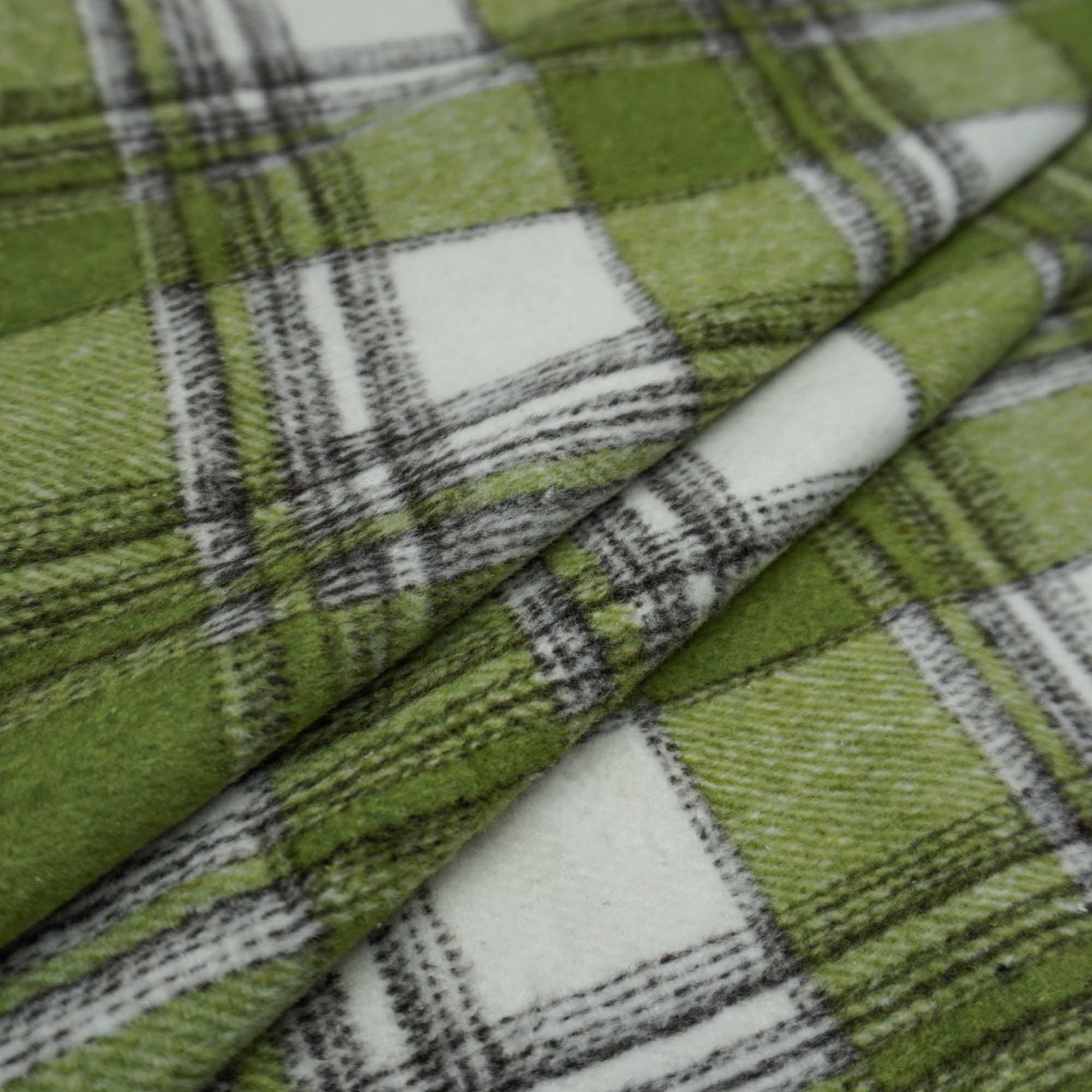 Tecido lã flanelada xadrez leve verde musgo