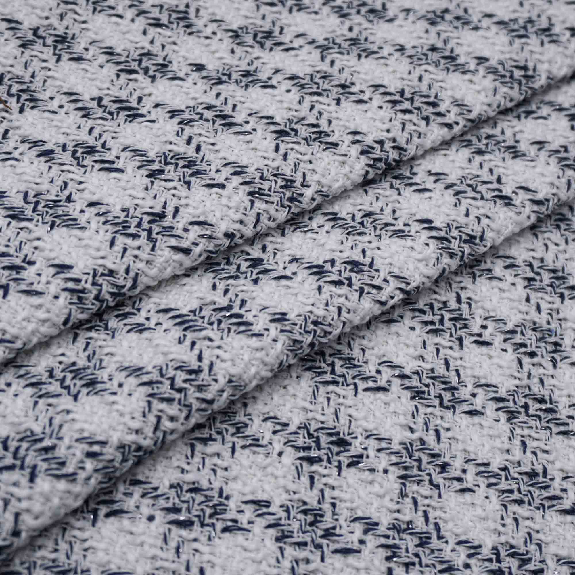 Tecido tweed azul marinho/branco