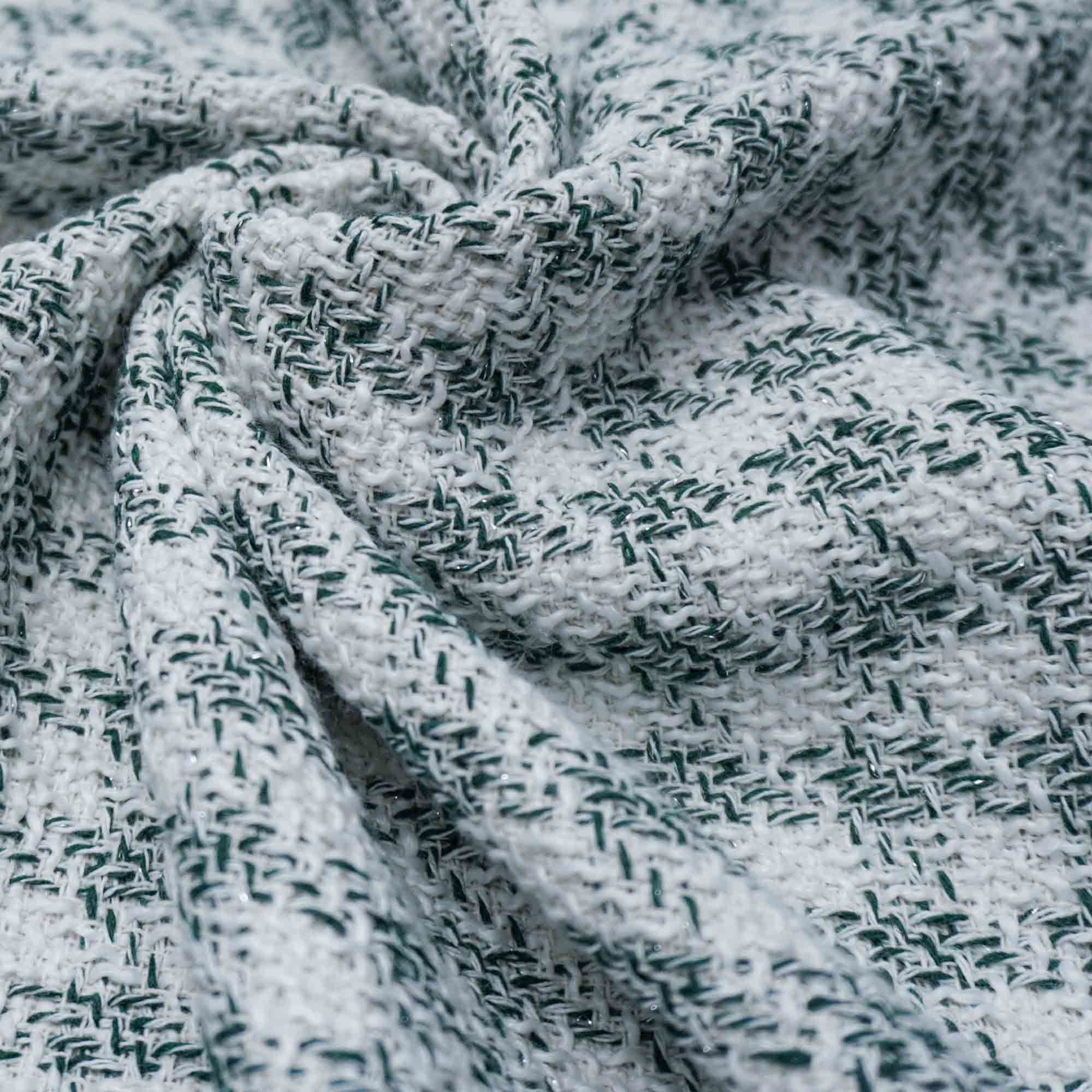 Tecido tweed verde floresta/branco