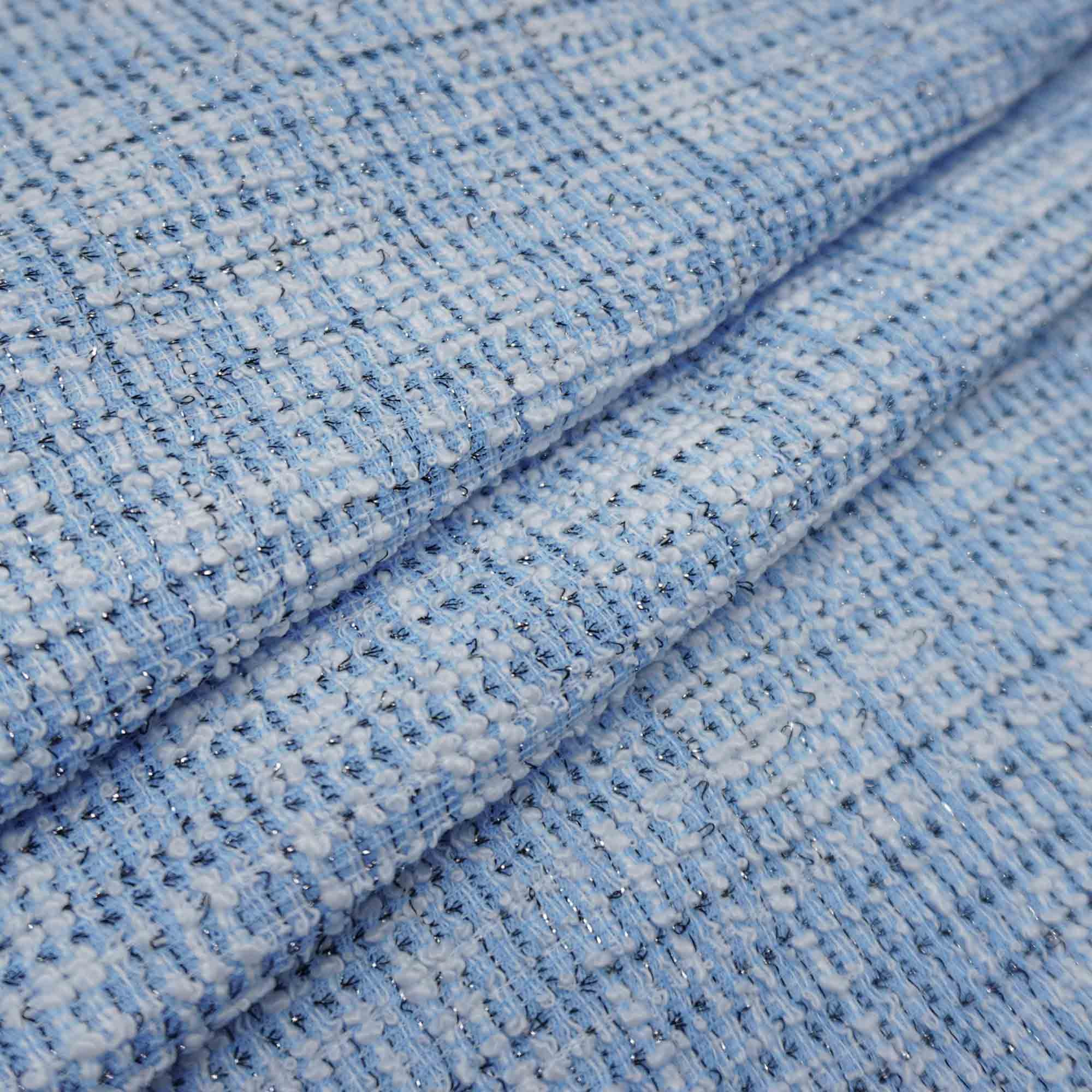 Tecido tweed malha azul bebê