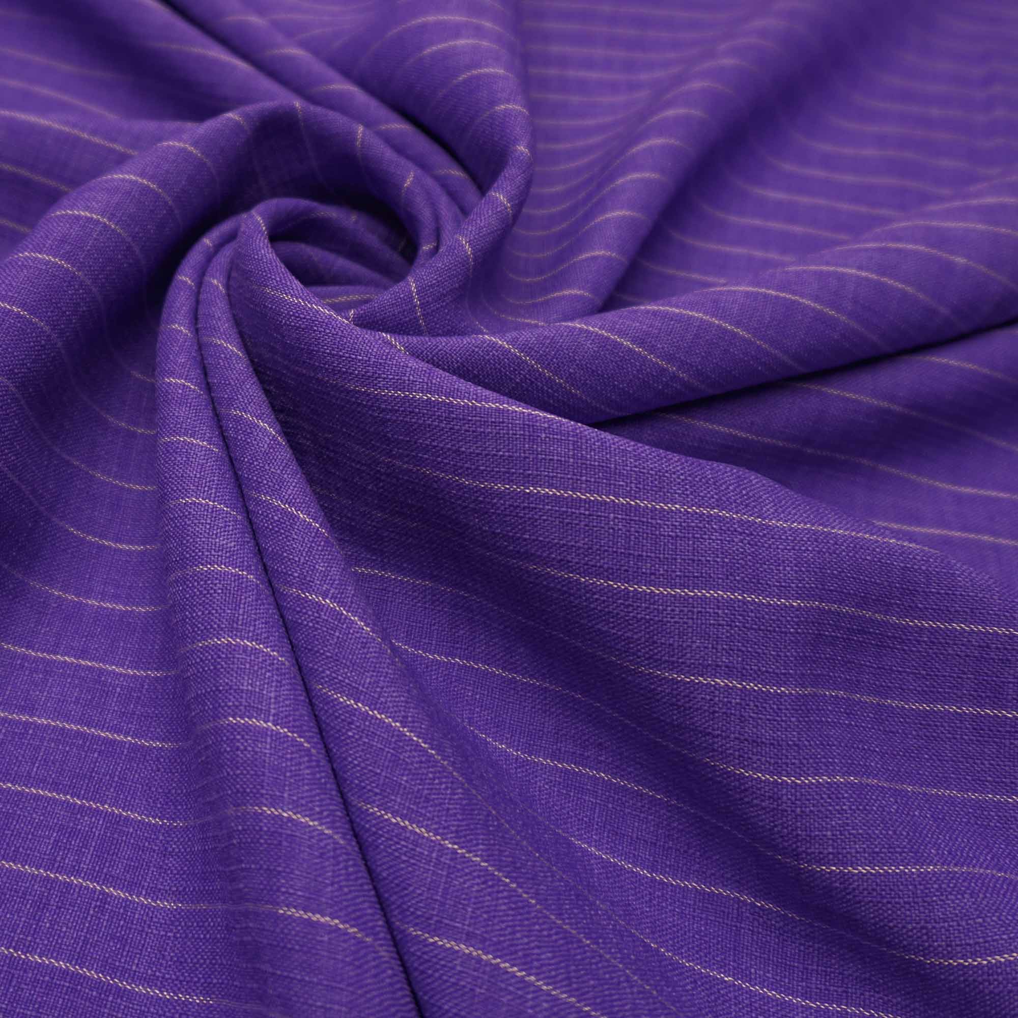 Tecido poliester com textura de linho risca de giz violeta