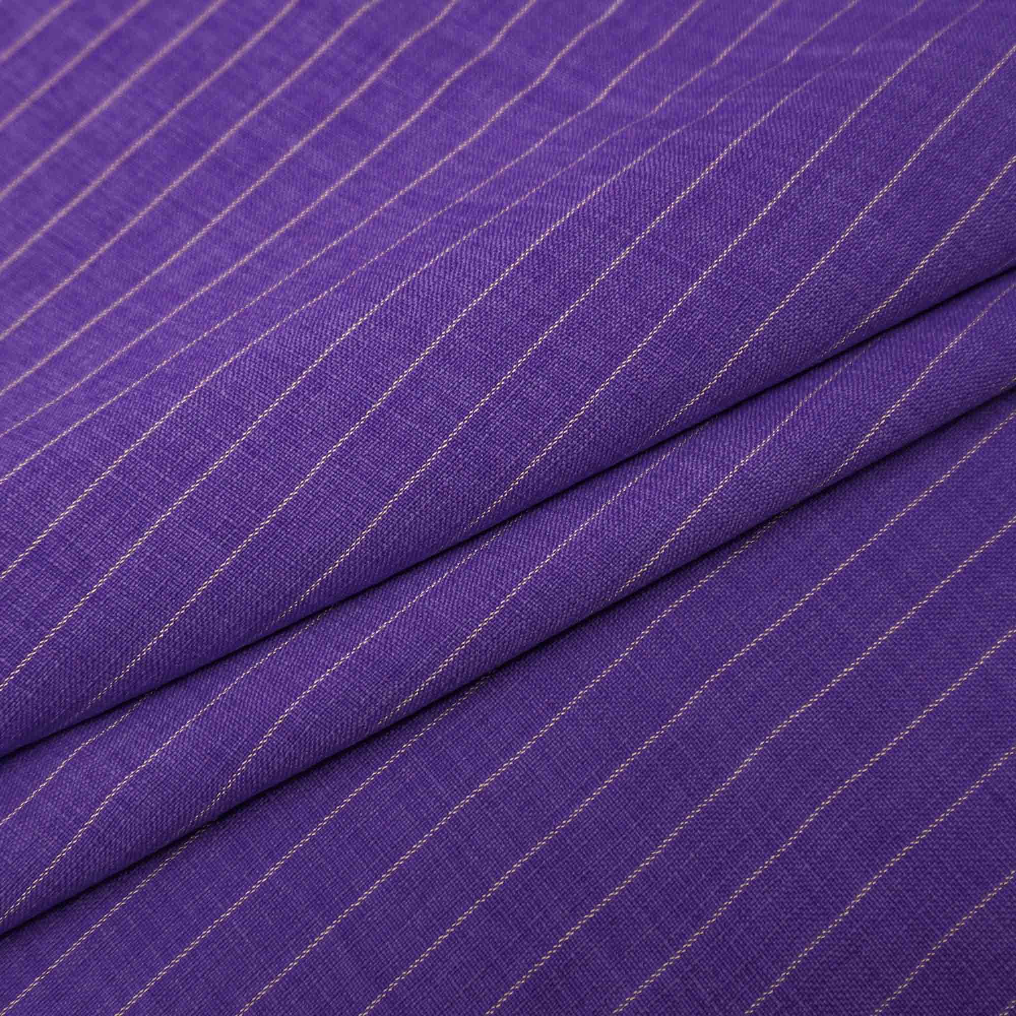 Tecido poliester com textura de linho risca de giz violeta