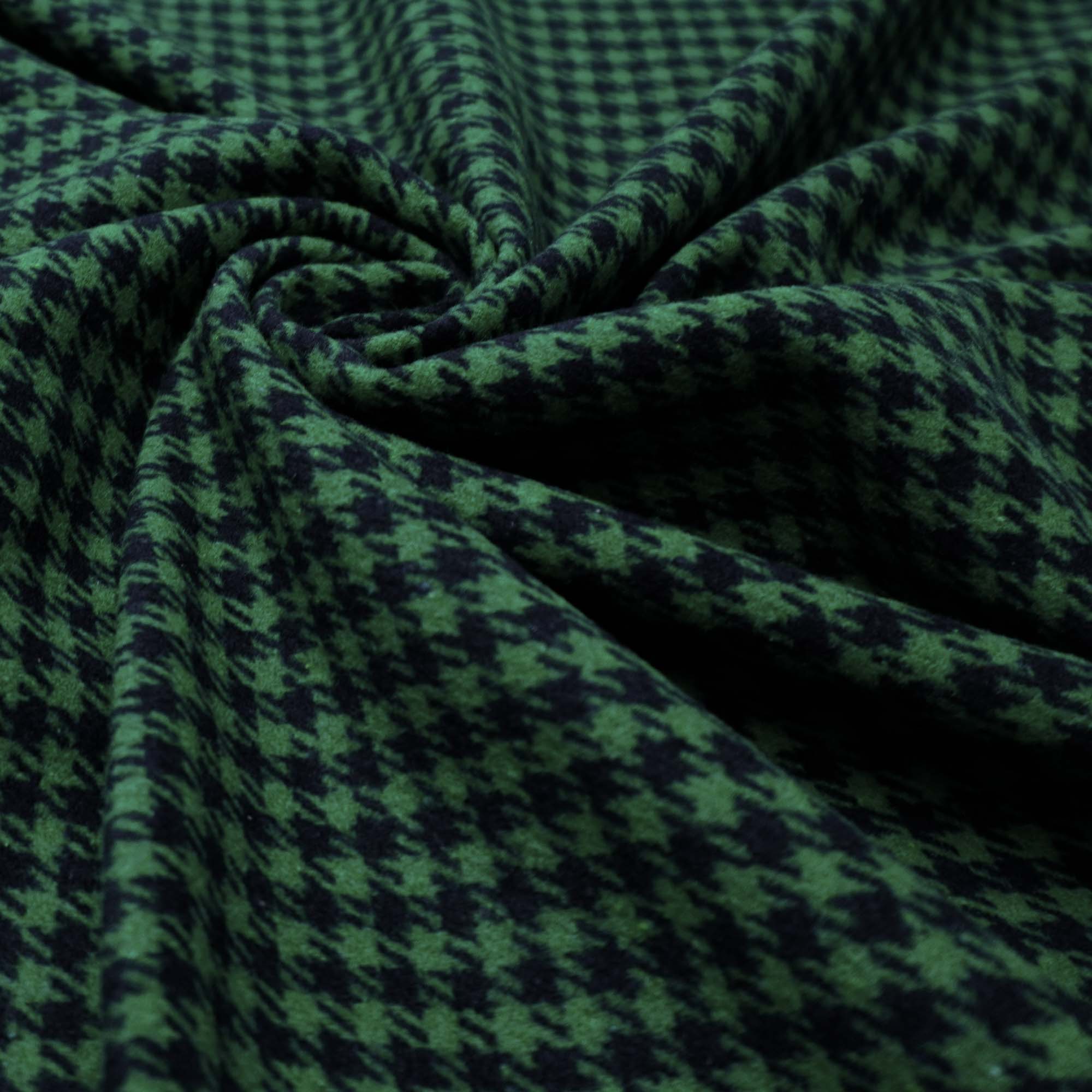 Tecido lã flanelada pied poule verde bandeira/azul marinho