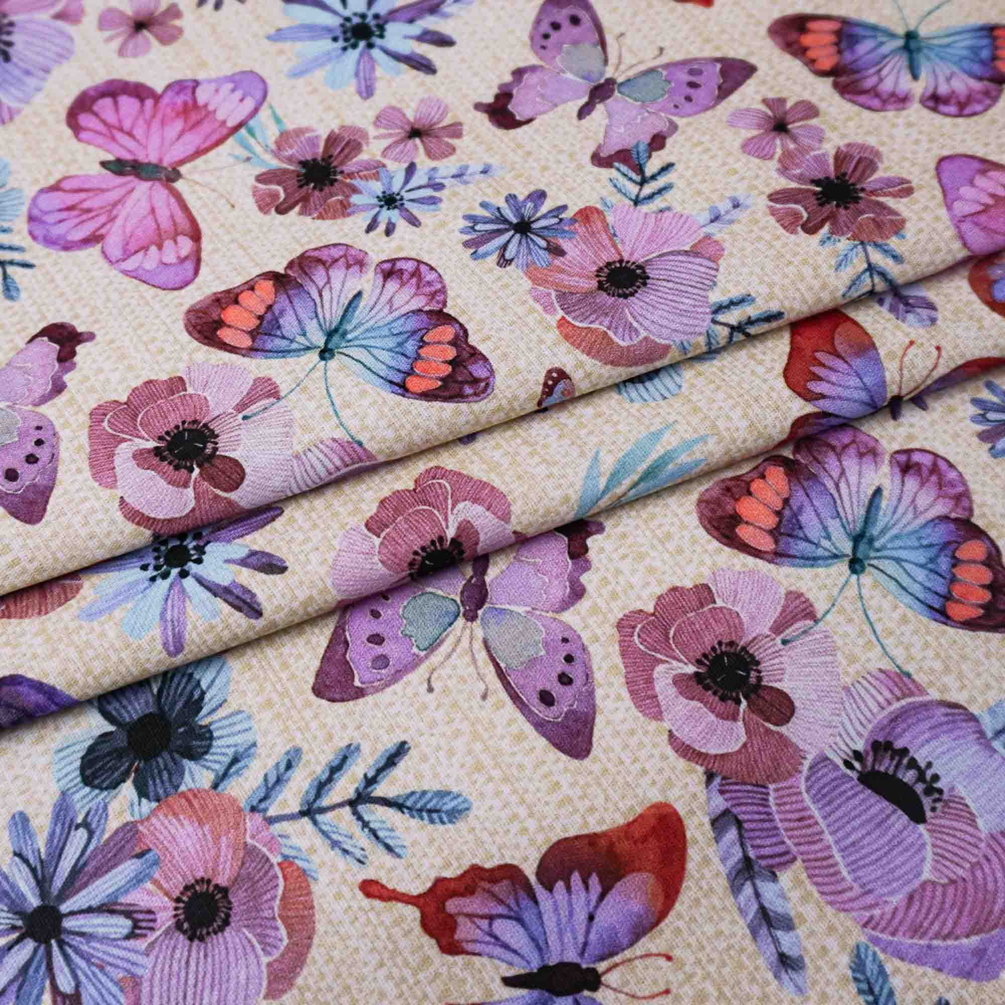 Tecido tricoline estampado floral/borboleta