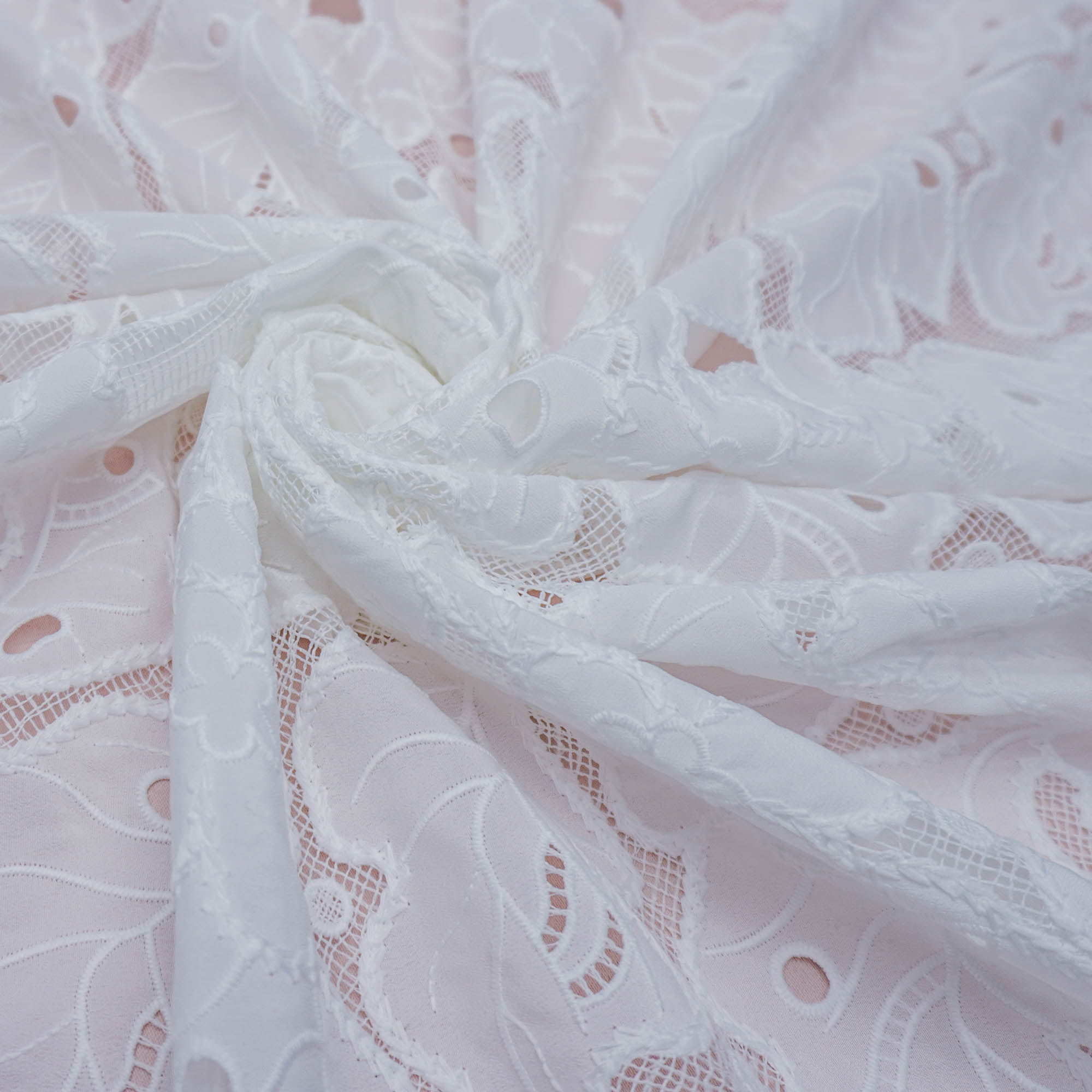 Tecido tela bordada floral premium off white