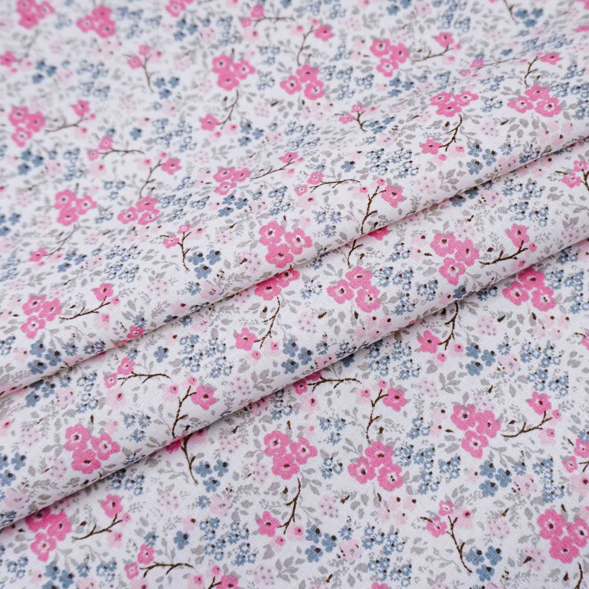 Tecido tricoline estmpado floral rosa