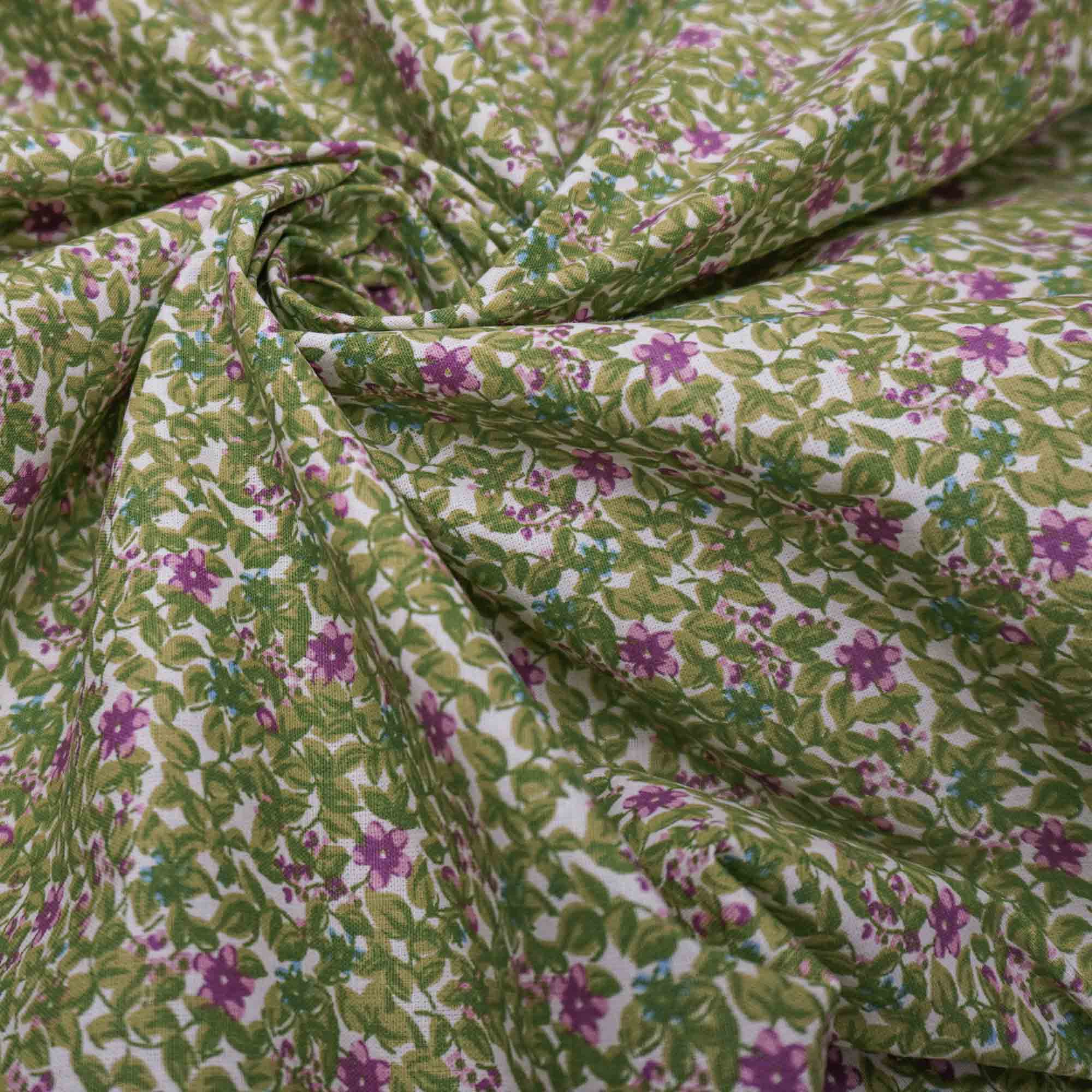 Tecido  tricoline estapado floral verde