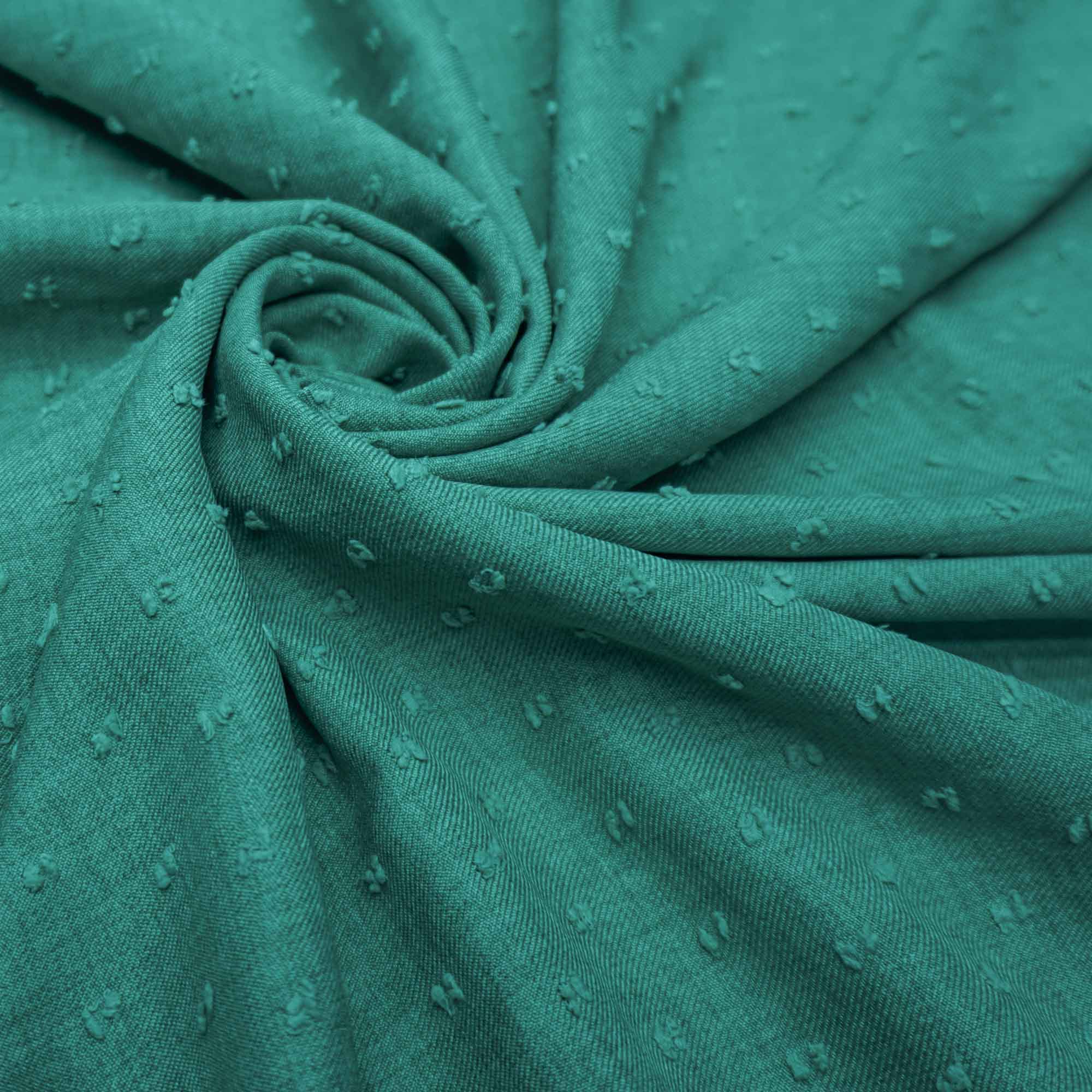 Tecido poliester com textura de linho pipoquinha verde turquesa claro